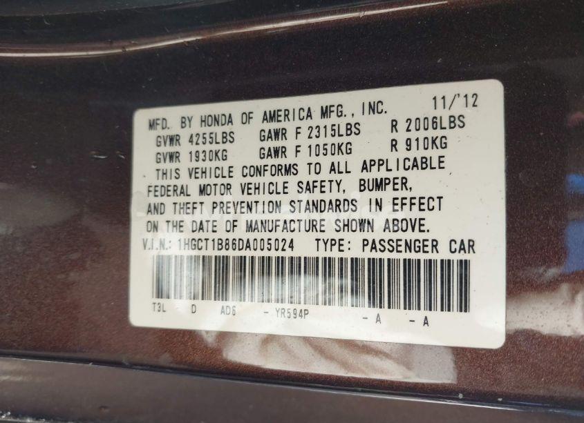 Photo 9 of 2013 Honda Accord EX-L (VIN 1HGCT1B86DA005024)