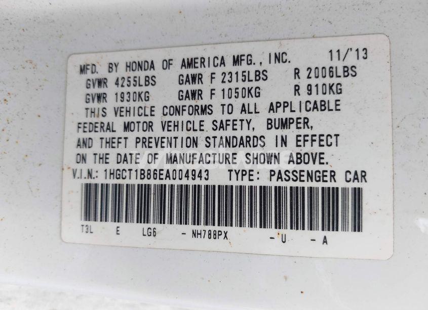 Photo 9 of 2014 Honda Accord EX-L (VIN 1HGCT1B86EA004943)