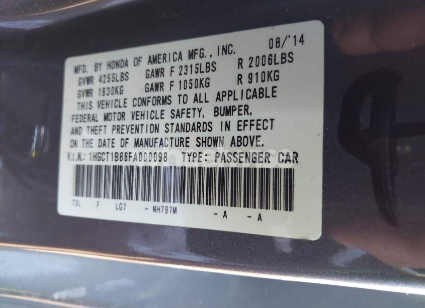 Photo 9 of 2015 Honda Accord EX-L (VIN 1HGCT1B86FA000098)