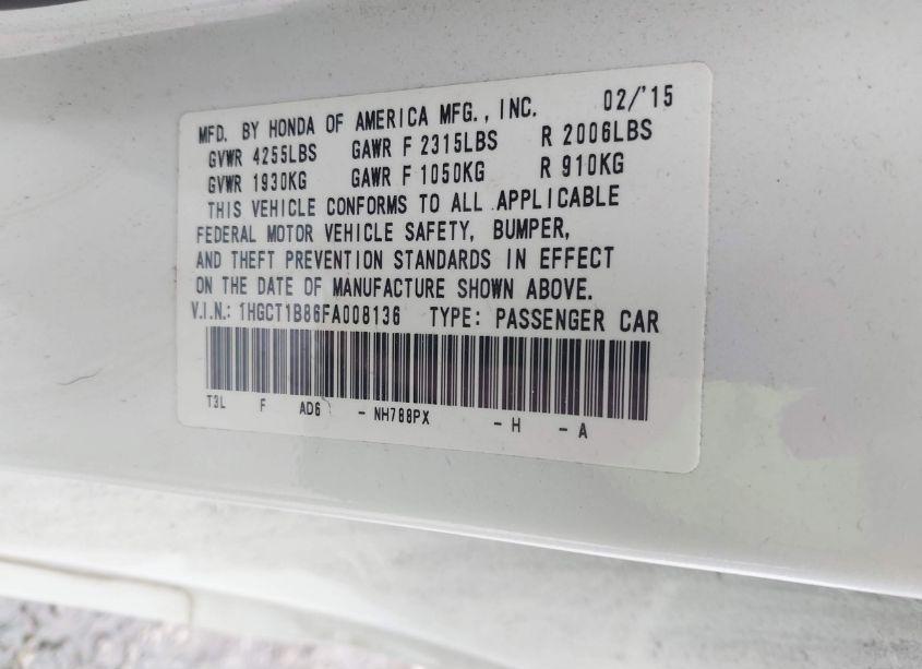 Photo 9 of 2015 Honda Accord EX-L (VIN 1HGCT1B86FA008136)