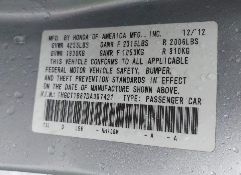 Photo 9 of 2013 Honda Accord EX-L (VIN 1HGCT1B87DA007431)