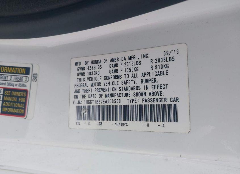 Photo 9 of 2014 Honda Accord EX-L (VIN 1HGCT1B87EA000500)