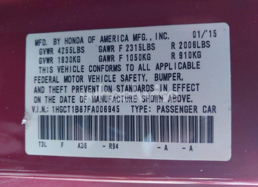 Photo 9 of 2015 Honda Accord EX-L (VIN 1HGCT1B87FA006945)