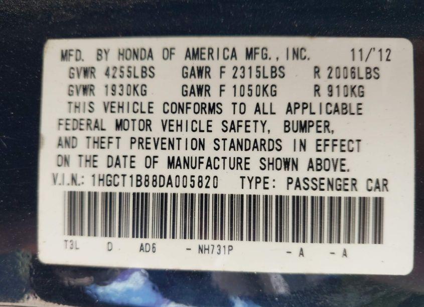 Photo 9 of 2013 Honda Accord EX-L (VIN 1HGCT1B88DA005820)