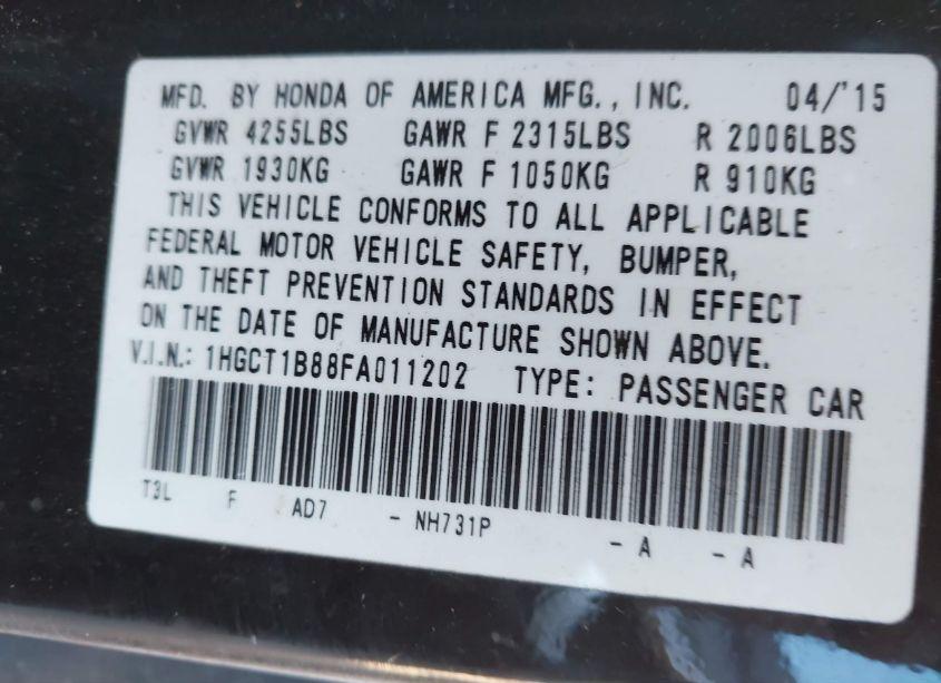 Photo 9 of 2015 Honda Accord EX-L (VIN 1HGCT1B88FA011202)