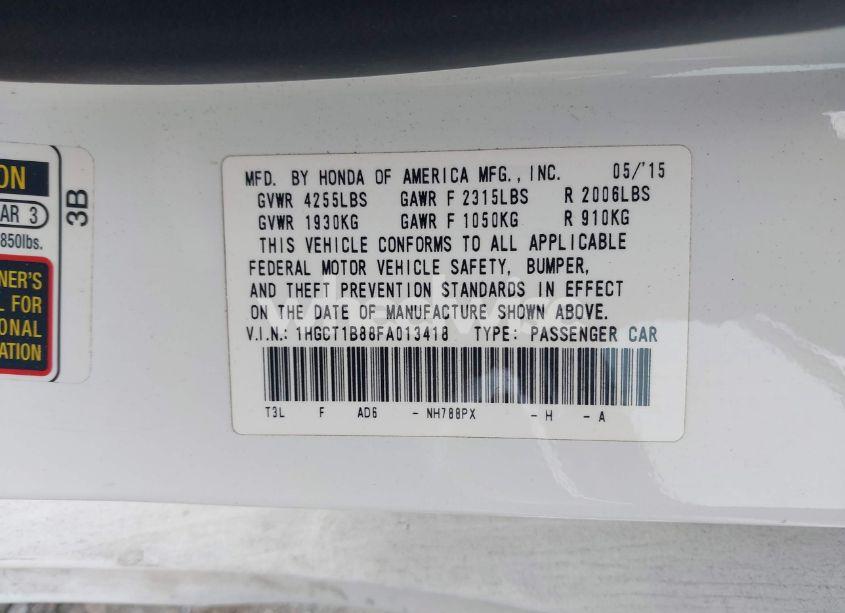 Photo 9 of 2015 Honda Accord EX-L (VIN 1HGCT1B88FA013418)