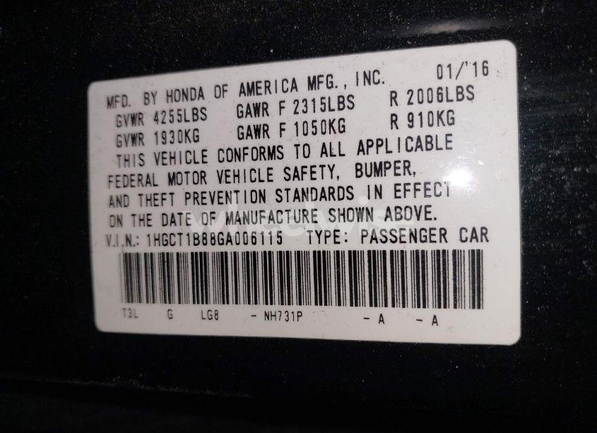 Photo 9 of 2016 Honda Accord EX-L (VIN 1HGCT1B88GA006115)