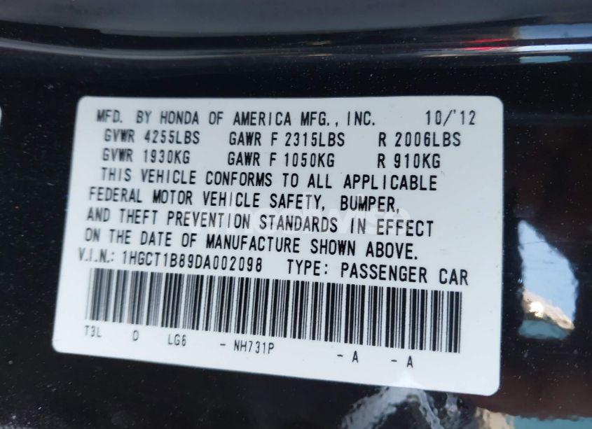 Photo 9 of 2013 Honda Accord EX-L (VIN 1HGCT1B89DA002098)