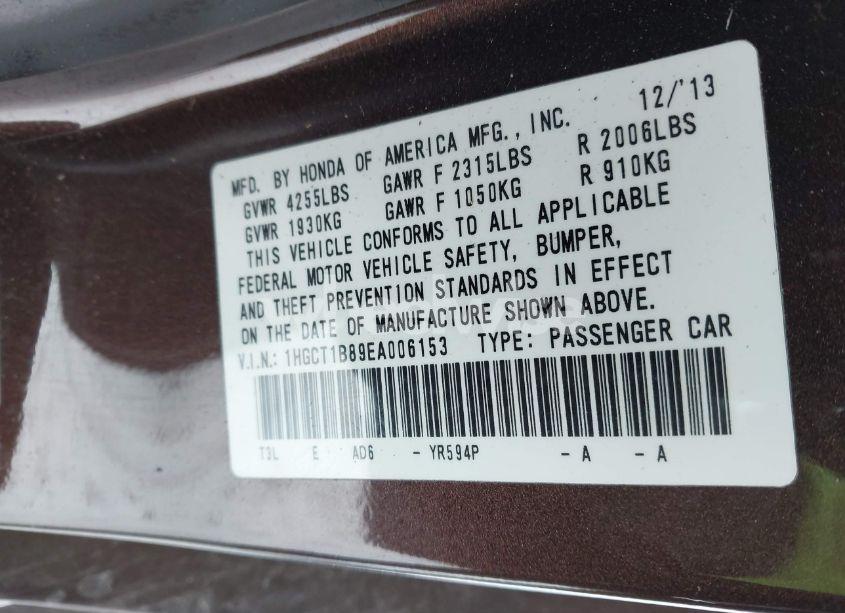 Photo 9 of 2014 Honda Accord EX-L (VIN 1HGCT1B89EA006153)