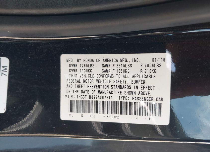 Photo 9 of 2016 Honda Accord EX-L (VIN 1HGCT1B89GA007211)