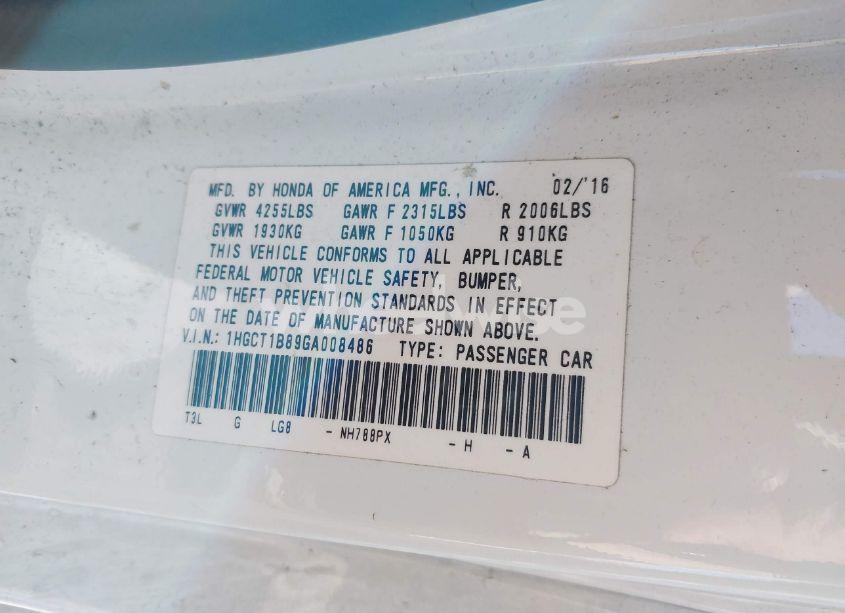 Photo 9 of 2016 Honda Accord EX-L (VIN 1HGCT1B89GA008486)