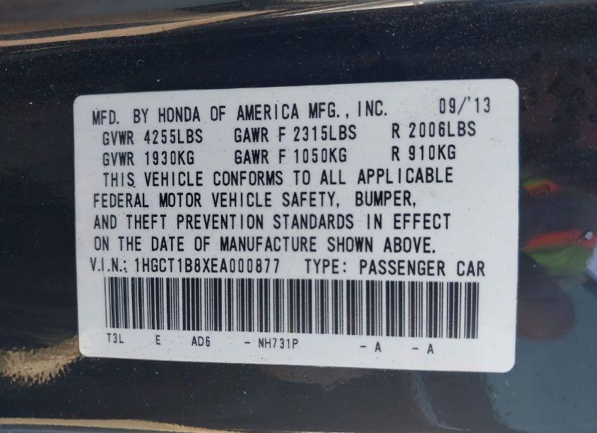 Photo 9 of 2014 Honda Accord EX-L (VIN 1HGCT1B8XEA000877)