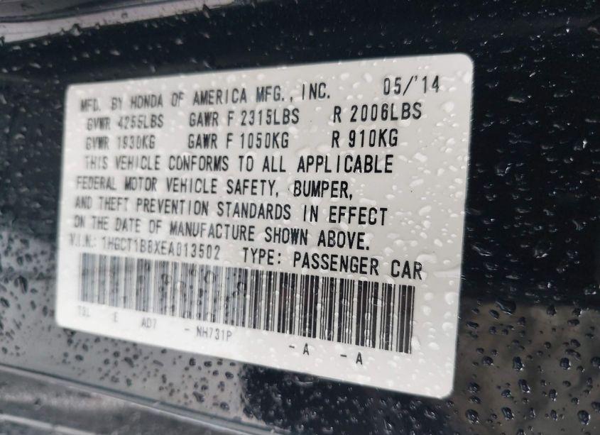 Photo 9 of 2014 Honda Accord EX-L (VIN 1HGCT1B8XEA013502)