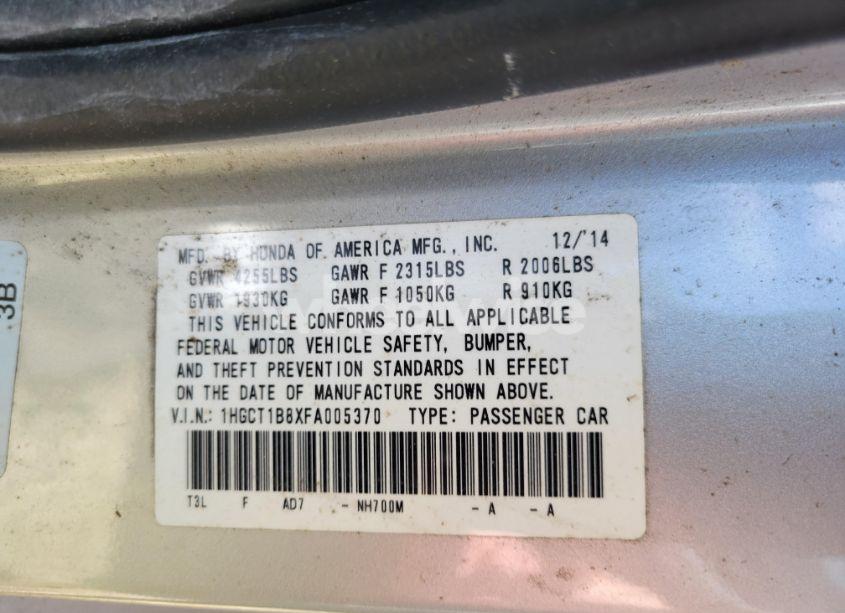 Photo 9 of 2015 Honda Accord EXL (VIN 1HGCT1B8XFA005370)