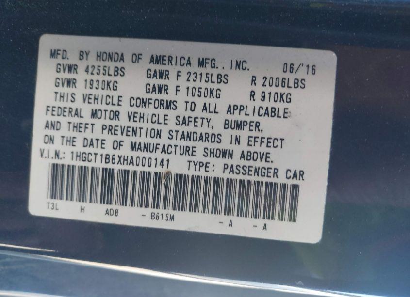 Photo 9 of 2017 Honda Accord EX-L (VIN 1HGCT1B8XHA000141)