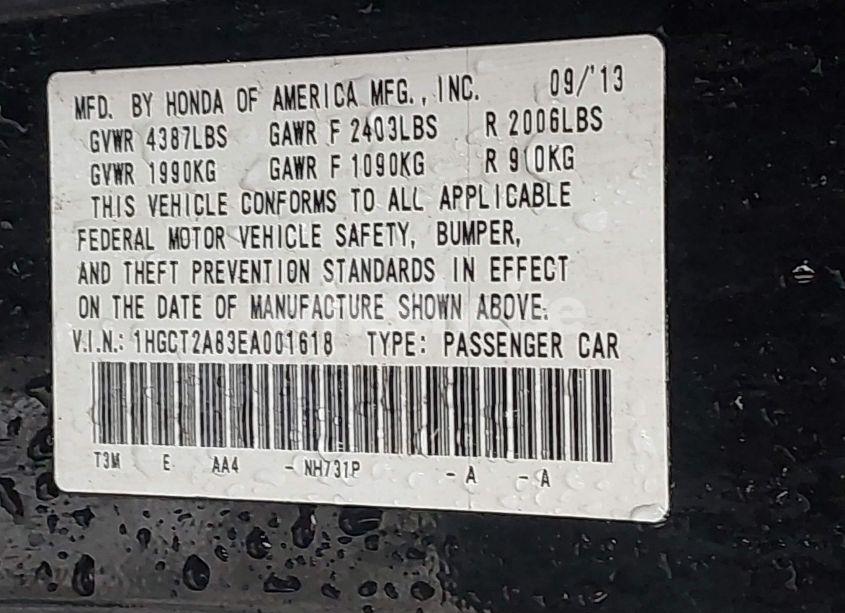 Photo 9 of 2014 Honda Accord EX-L V-6 (VIN 1HGCT2A83EA001618)