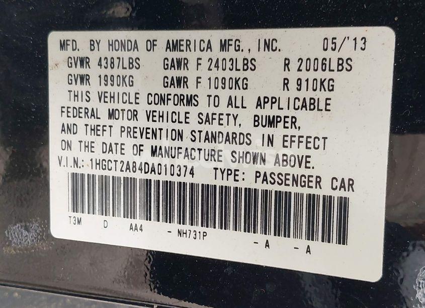 Photo 9 of 2013 Honda Accord EX-L V-6 (VIN 1HGCT2A84DA010374)