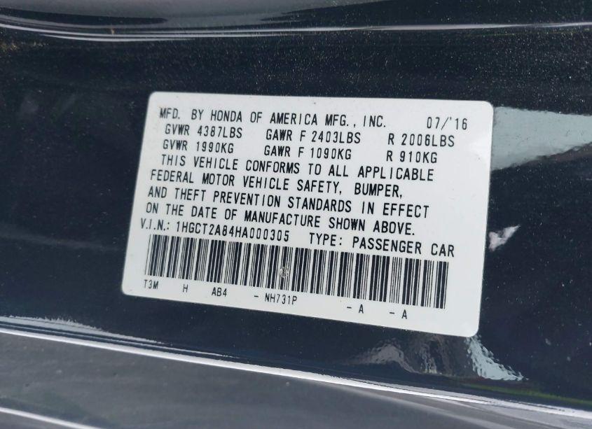 Photo 9 of 2017 Honda Accord EX-L V6 (VIN 1HGCT2A84HA000305)