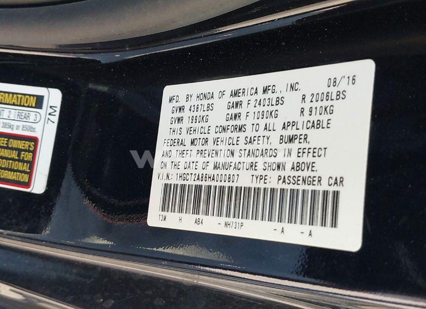 Photo 9 of 2017 Honda Accord EX-L V6 (VIN 1HGCT2A86HA000807)