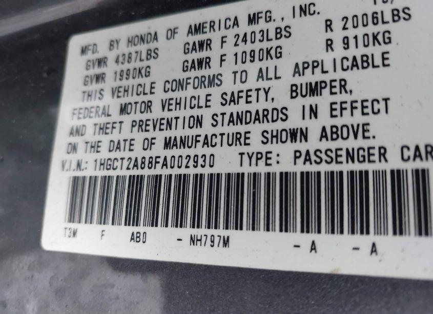 Photo 9 of 2015 Honda Accord EX-L V-6 (VIN 1HGCT2A88FA002930)