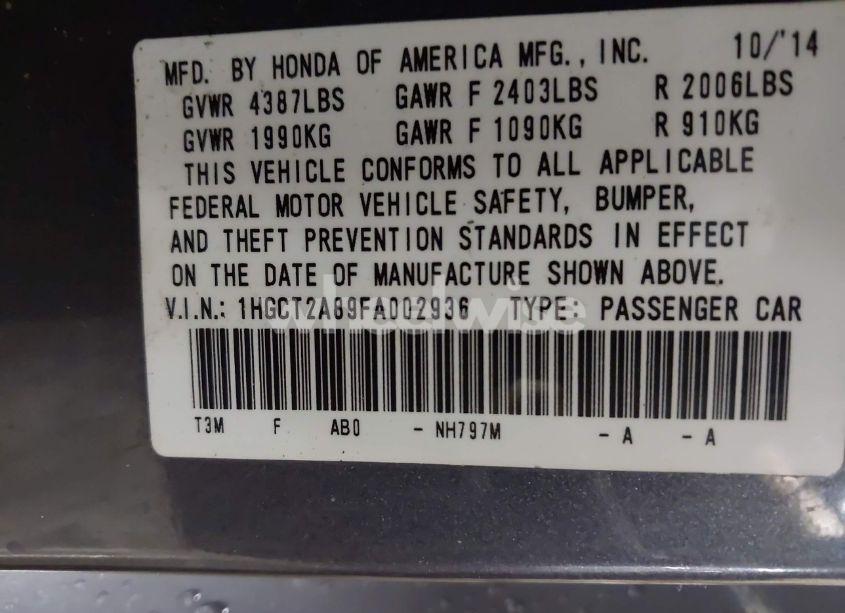 Photo 9 of 2015 Honda Accord EX-L V-6 (VIN 1HGCT2A89FA002936)