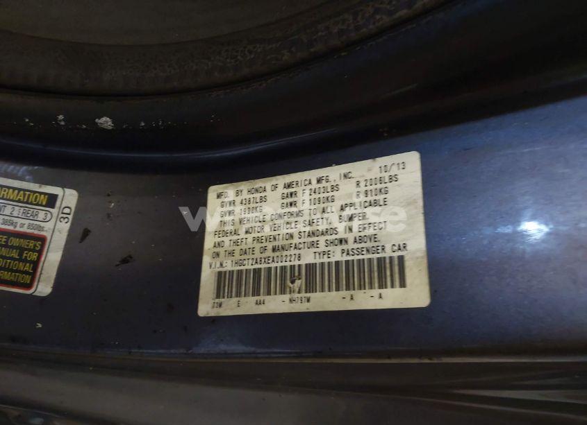 Photo 9 of 2014 Honda Accord EX-L V-6 (VIN 1HGCT2A8XEA002278)