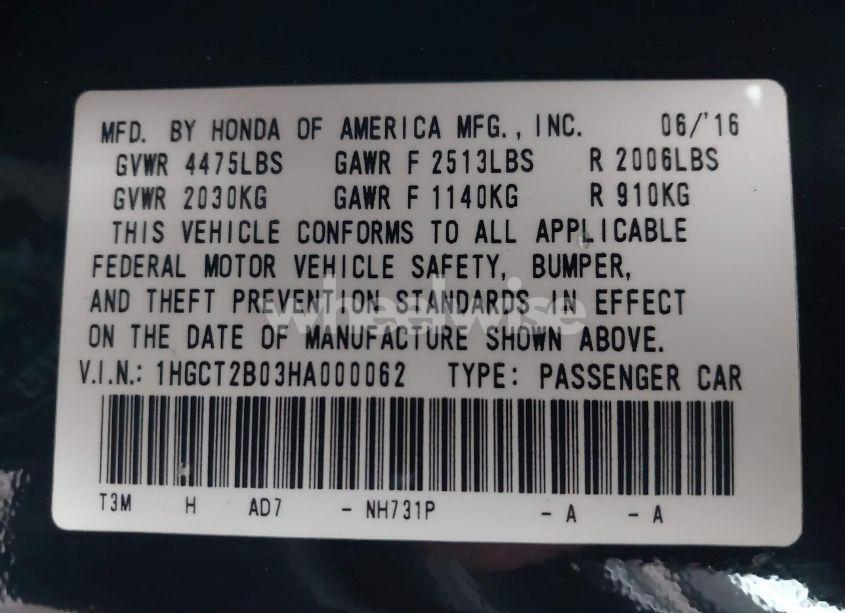 Photo 9 of 2017 Honda Accord TOURING V6 (VIN 1HGCT2B03HA000062)