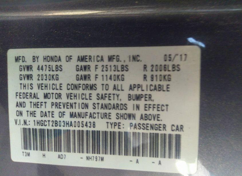 Photo 9 of 2017 Honda Accord TOURING V6 (VIN 1HGCT2B03HA005438)