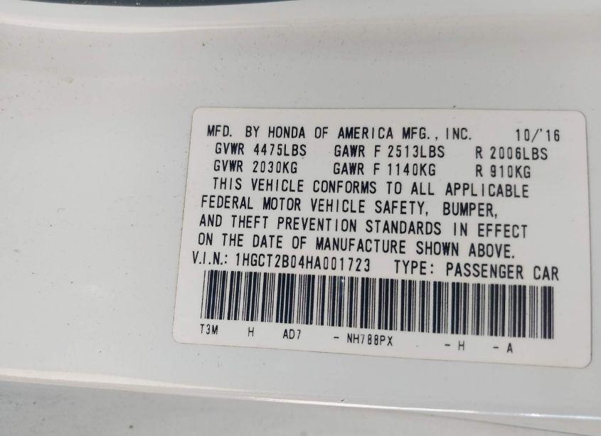 Photo 9 of 2017 Honda Accord TOURING V6 (VIN 1HGCT2B04HA001723)