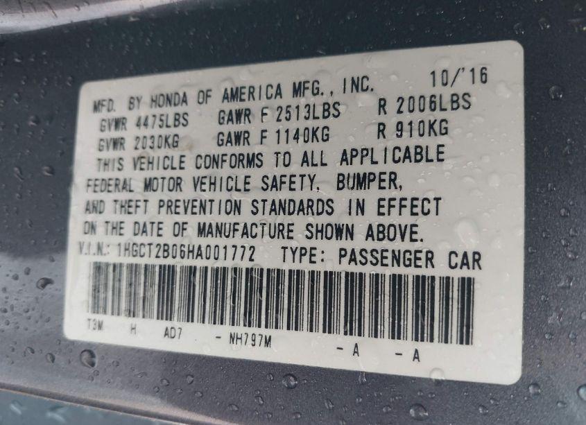 Photo 9 of 2017 Honda Accord TOURING V6 (VIN 1HGCT2B06HA001772)