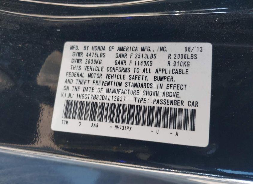 Photo 9 of 2013 Honda Accord EX-L V-6 (VIN 1HGCT2B80DA012637)