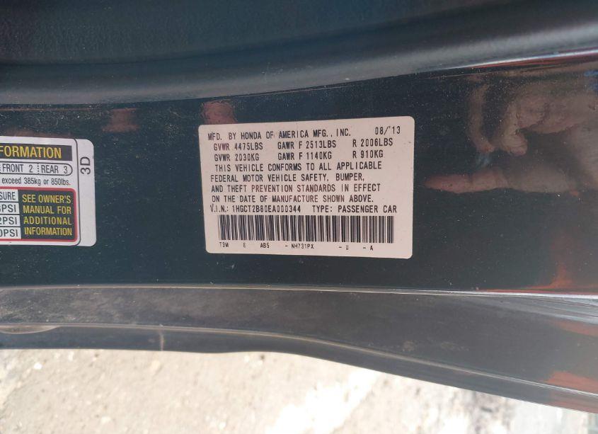 Photo 9 of 2014 Honda Accord EX-L V-6 (VIN 1HGCT2B80EA000344)