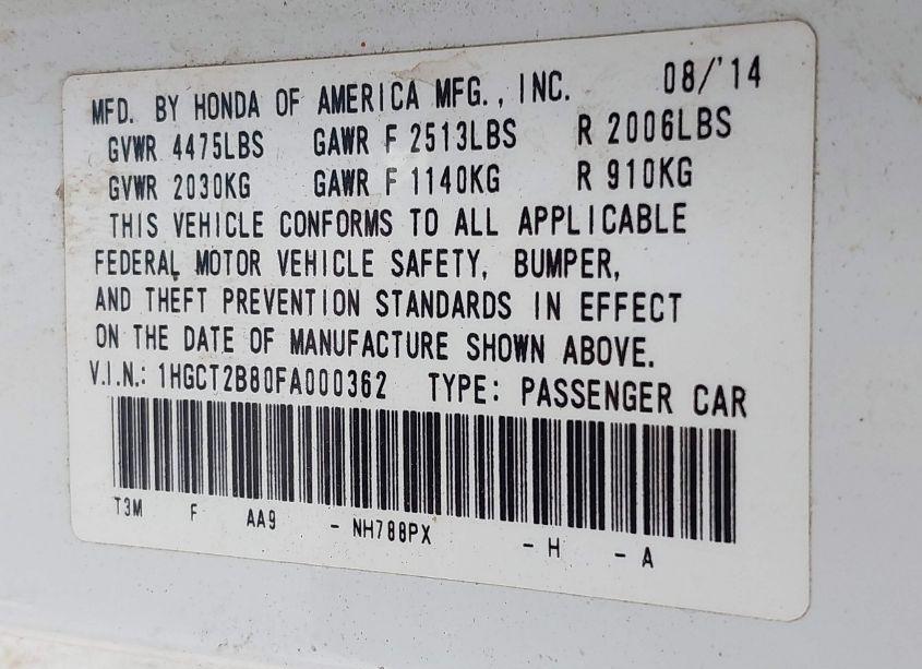 Photo 9 of 2015 Honda Accord EX-L V-6 (VIN 1HGCT2B80FA000362)