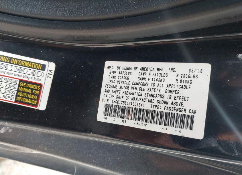 Photo 9 of 2016 Honda Accord EX-L V-6 (VIN 1HGCT2B80GA006941)