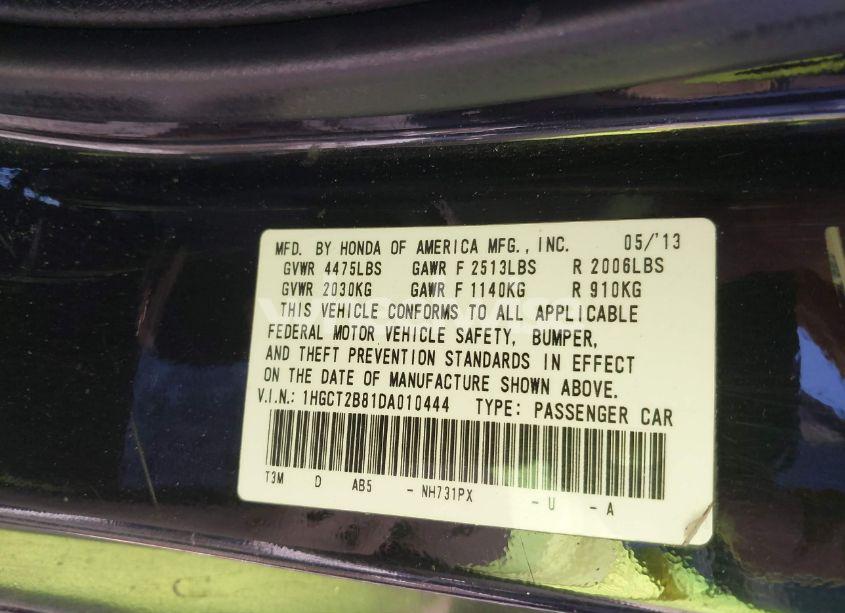 Photo 9 of 2013 Honda Accord EX-L V-6 (VIN 1HGCT2B81DA010444)