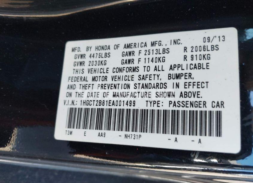 Photo 9 of 2014 Honda Accord EX-L V-6 (VIN 1HGCT2B81EA001499)