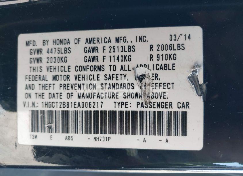 Photo 9 of 2014 Honda Accord EX-L V-6 (VIN 1HGCT2B81EA006217)