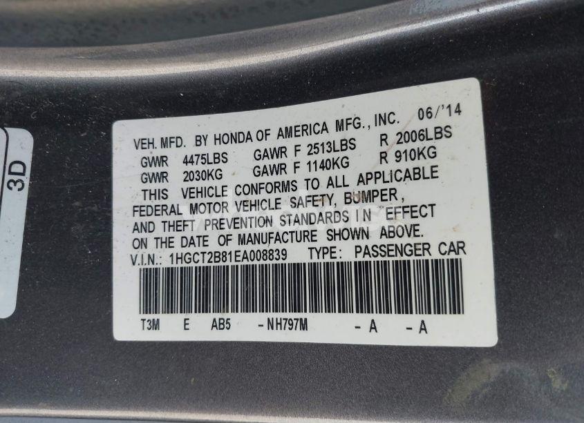 Photo 9 of 2014 Honda Accord EX-L V-6 (VIN 1HGCT2B81EA008839)