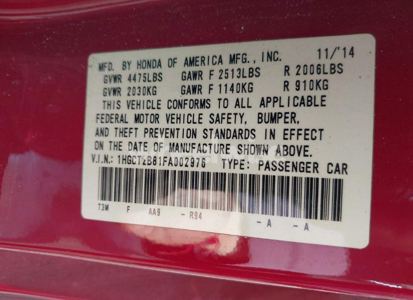 Photo 9 of 2015 Honda Accord EX-L V-6 (VIN 1HGCT2B81FA002976)