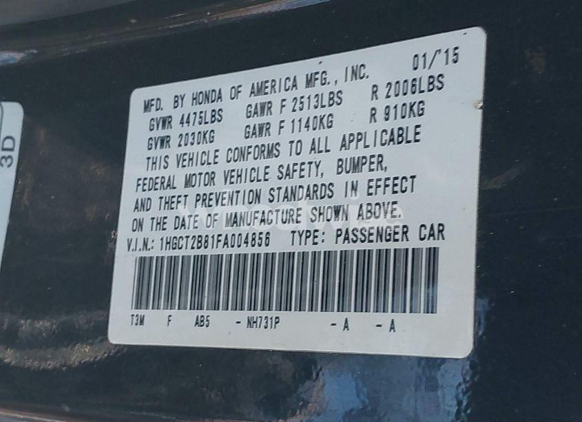 Photo 9 of 2015 Honda Accord EX-L V-6 (VIN 1HGCT2B81FA004856)