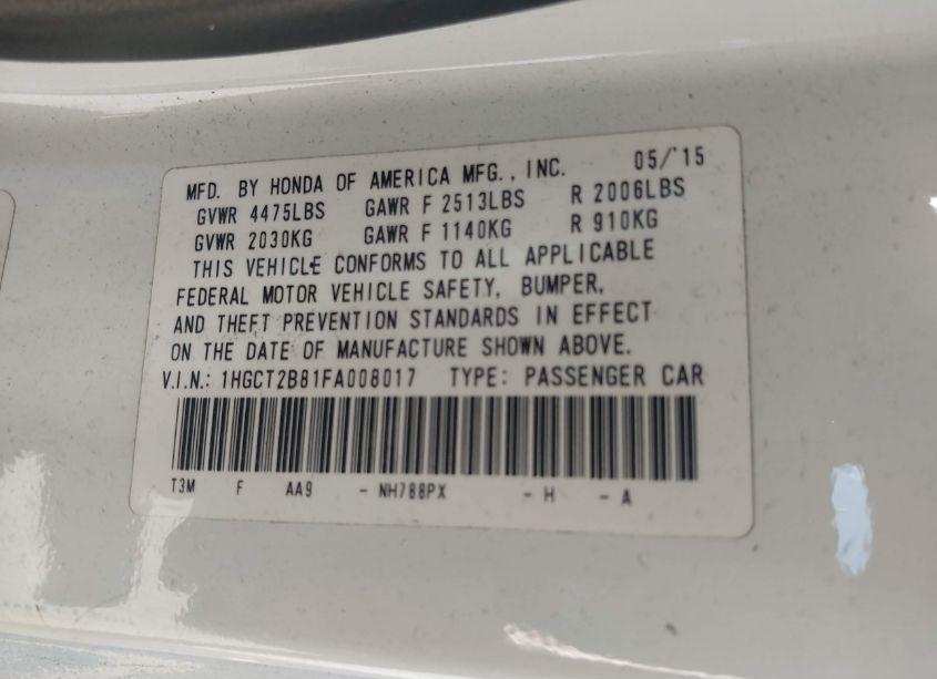 Photo 9 of 2015 Honda Accord EX-L V-6 (VIN 1HGCT2B81FA008017)