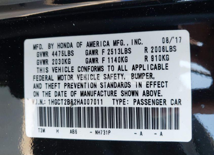 Photo 9 of 2017 Honda Accord EX-L V6 (VIN 1HGCT2B82HA007011)