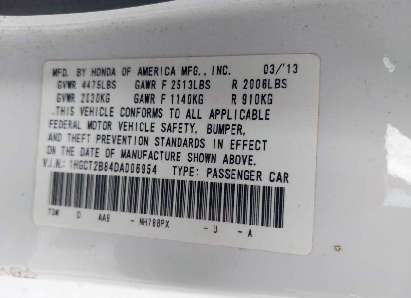 Photo 9 of 2013 Honda Accord EX-L V-6 (VIN 1HGCT2B84DA006954)