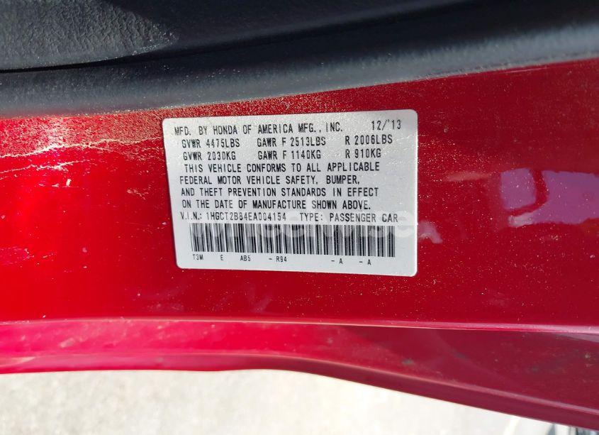 Photo 9 of 2014 Honda Accord EX-L V-6 (VIN 1HGCT2B84EA004154)