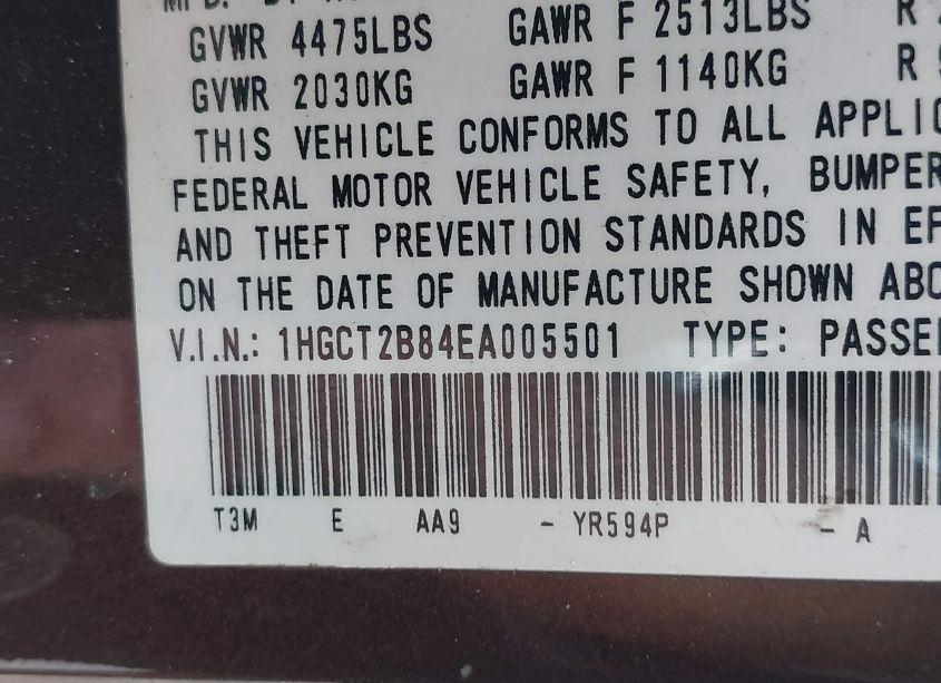 Photo 9 of 2014 Honda Accord EX-L V-6 (VIN 1HGCT2B84EA005501)