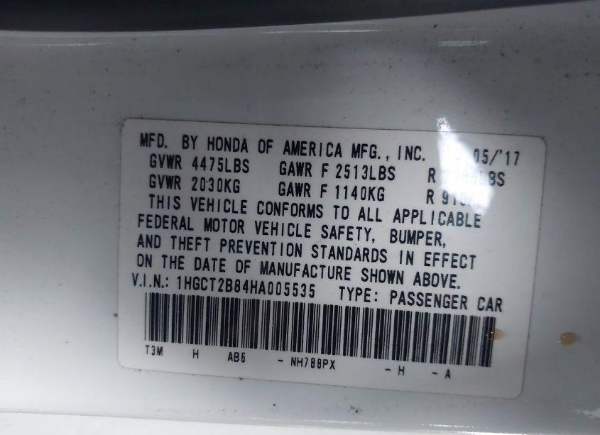 Photo 9 of 2017 Honda Accord EX-L V6 (VIN 1HGCT2B84HA005535)