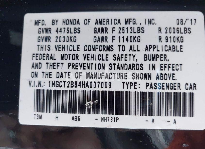 Photo 9 of 2017 Honda Accord EX-L V6 (VIN 1HGCT2B84HA007009)