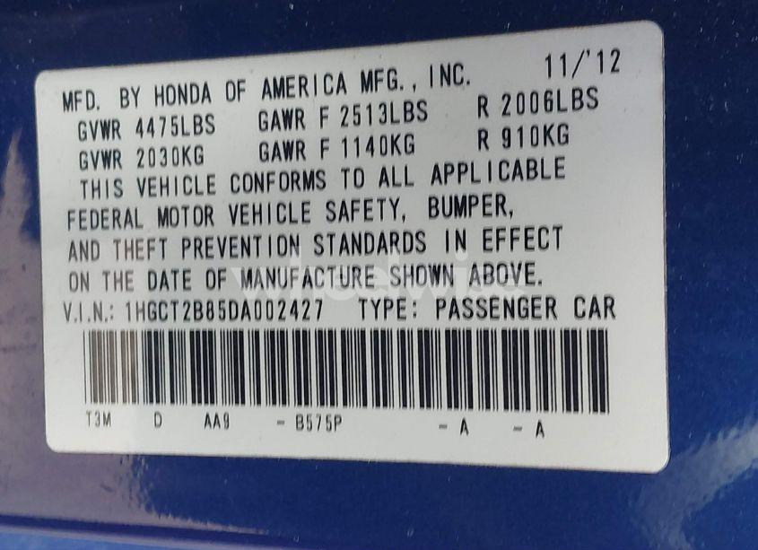 Photo 9 of 2013 Honda Accord EX-L V-6 (VIN 1HGCT2B85DA002427)