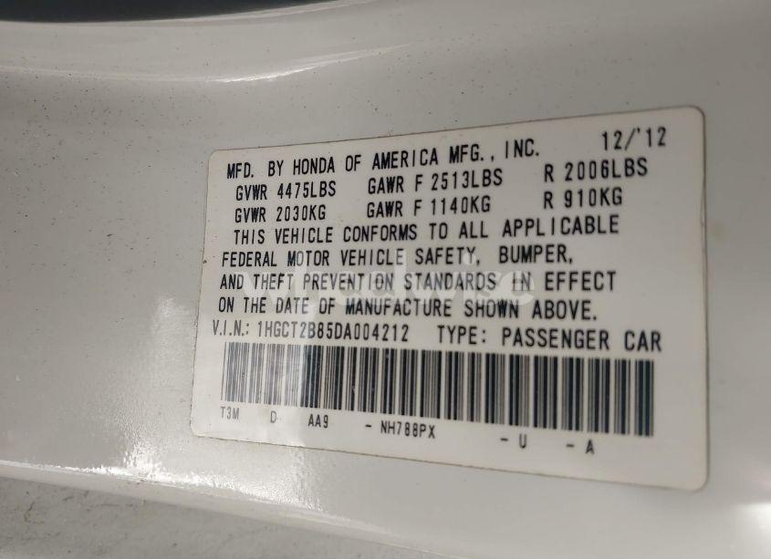 Photo 9 of 2013 Honda Accord EX-L V-6 (VIN 1HGCT2B85DA004212)