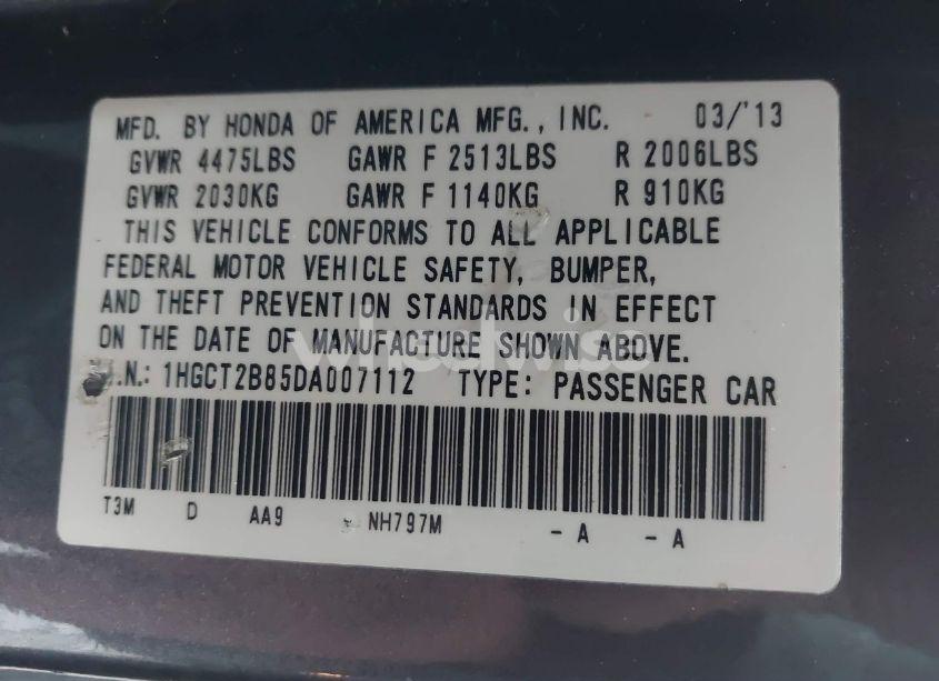 Photo 9 of 2013 Honda Accord EX-L V-6 (VIN 1HGCT2B85DA007112)